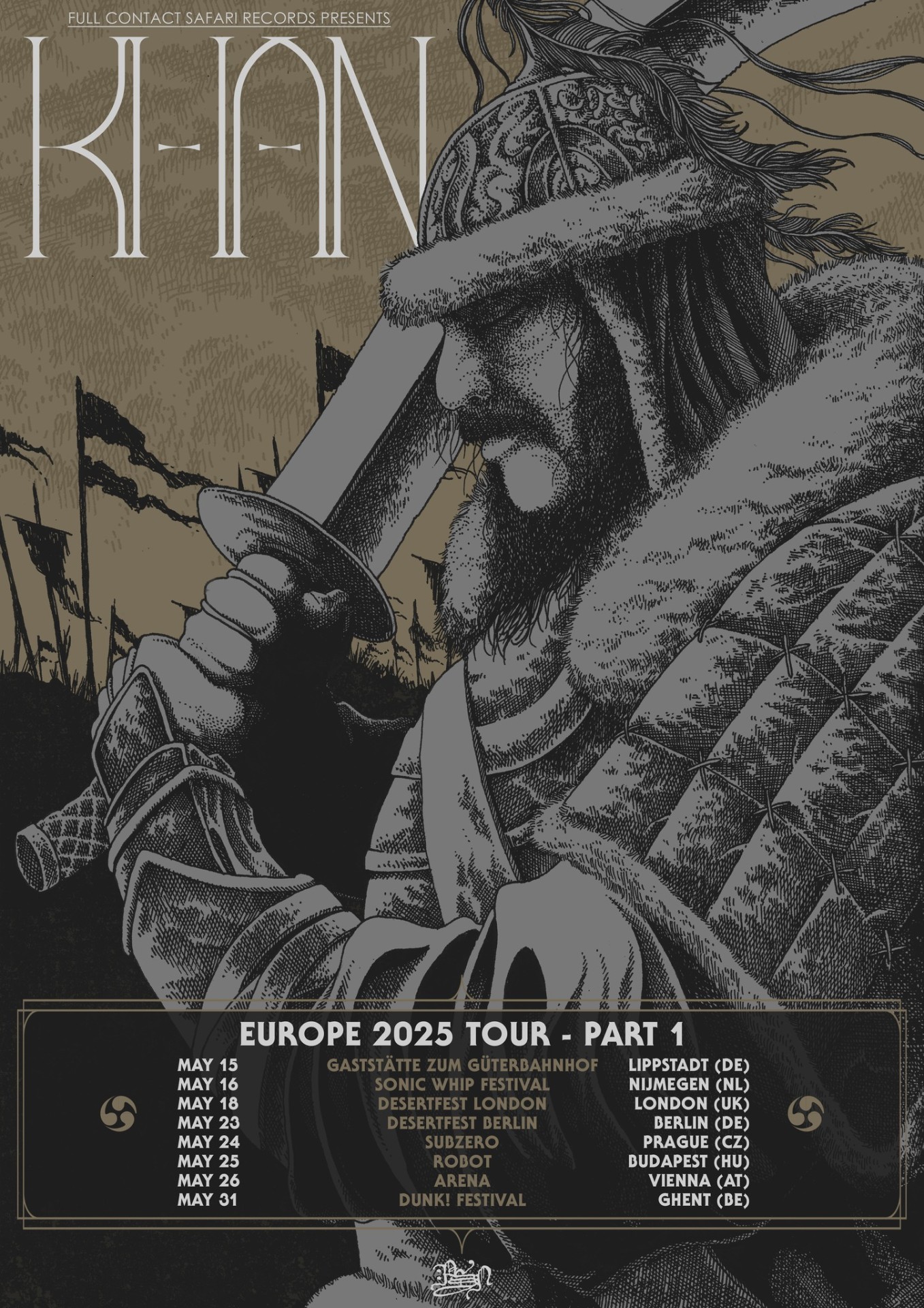 Plakát turné Khan Europe 2025 Tour — Part 1 s výpisem termínů včetně pražského Subzero
